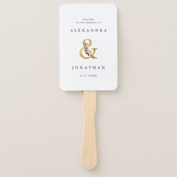 Elegant Ampersand | Gold and Blush Wedding Welcome Hand Fan