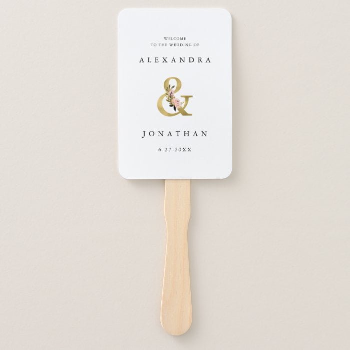 Elegant Ampersand | Gold and Blush Wedding Welcome Hand Fan