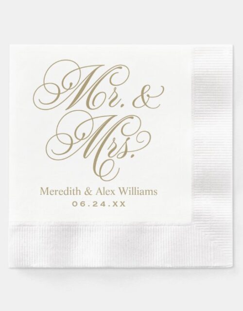Elegant Antique Gold White Mr. and Mrs. Monogram Paper Napkins