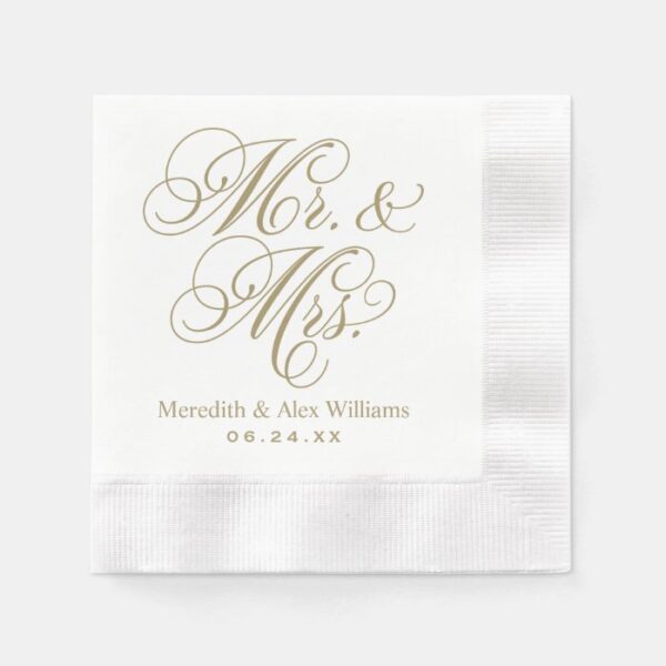 Elegant Antique Gold White Mr. and Mrs. Monogram Paper Napkins