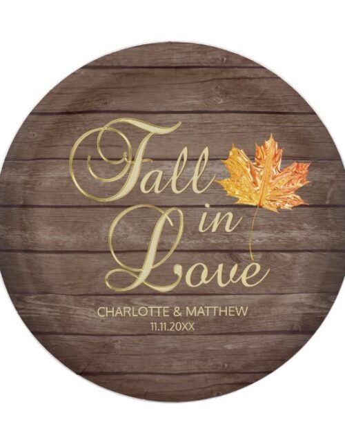 Elegant Autumn Fall in Love Rustic Country Wedding Paper Plate