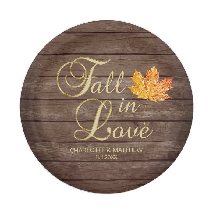 Elegant Autumn Fall in Love Rustic Country Wedding Paper Plate