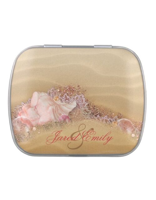 Elegant Beach Wedding Favor Candy and Mints Jelly Belly Tin