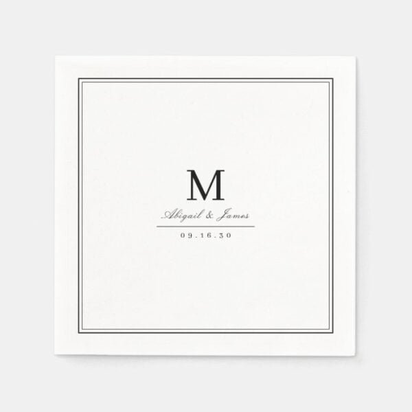 Elegant black and white minimalist monogram napkins