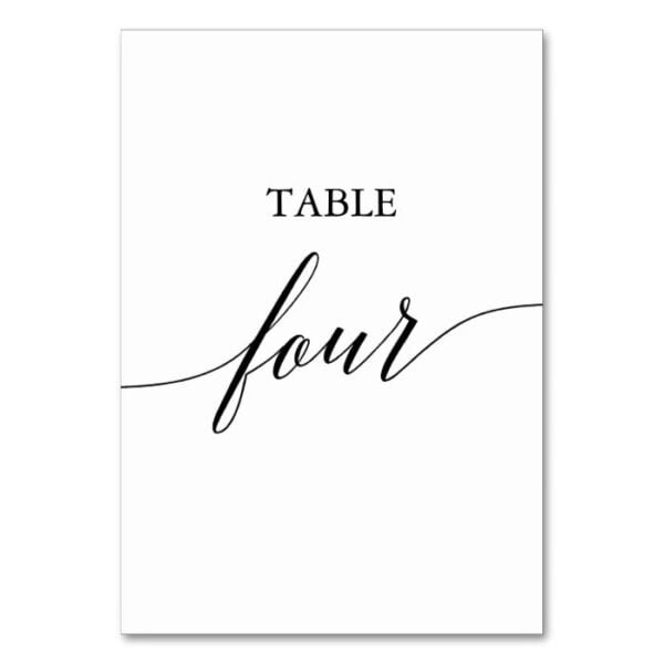 Elegant Black Calligraphy Table Four Table Number