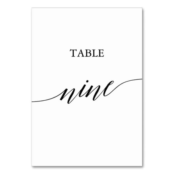 Elegant Black Calligraphy Table Nine Table Number