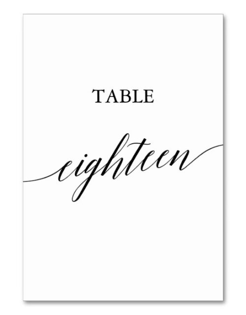 Elegant Black Calligraphy Table Number Eighteen