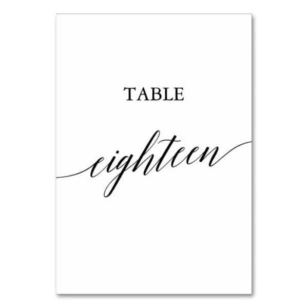 Elegant Black Calligraphy Table Number Eighteen