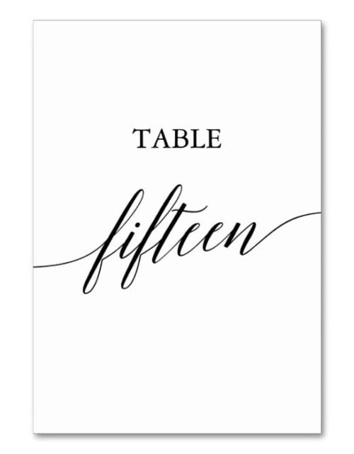 Elegant Black Calligraphy Table Number Fifteen