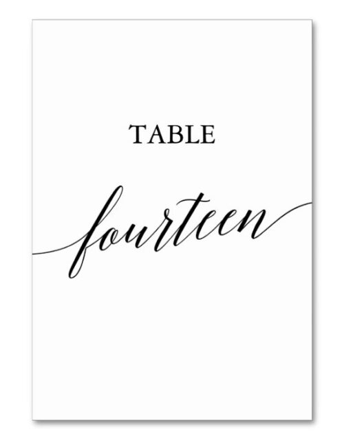 Elegant Black Calligraphy Table Number Fourteen