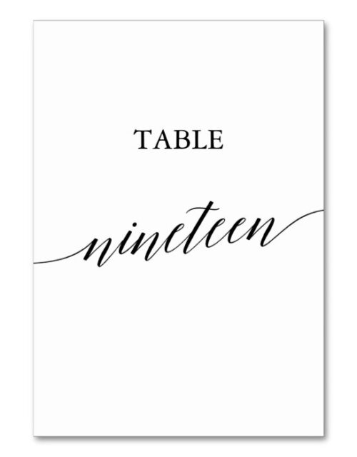 Elegant Black Calligraphy Table Number Nineteen
