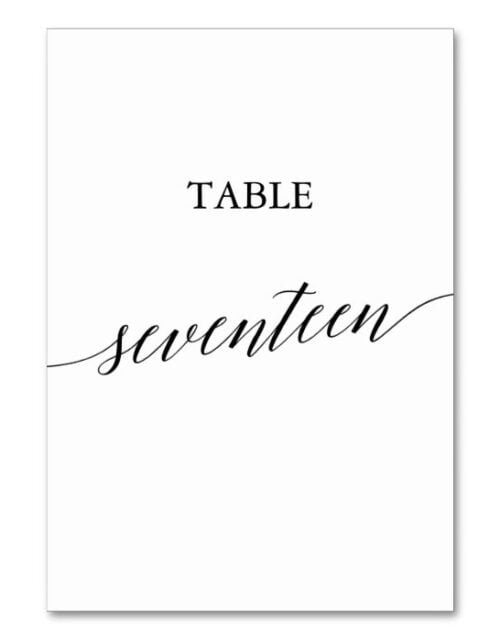 Elegant Black Calligraphy Table Number Seventeen