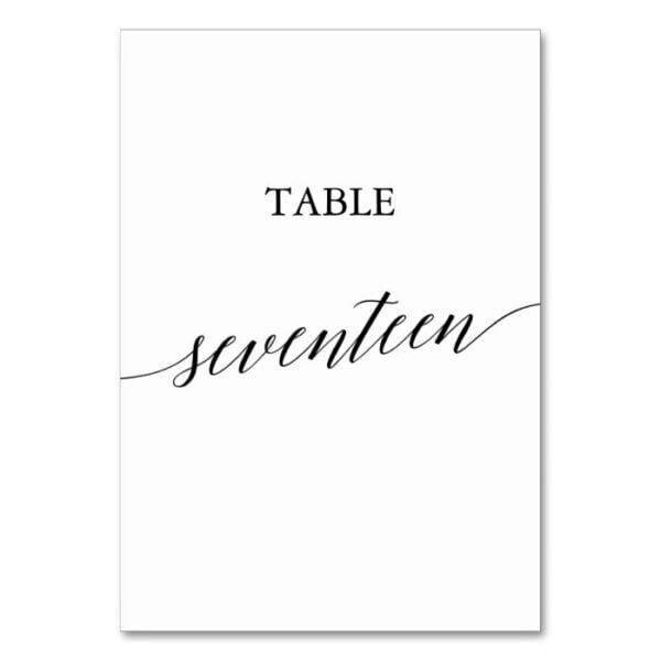 Elegant Black Calligraphy Table Number Seventeen