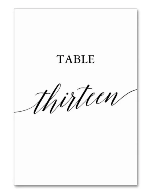 Elegant Black Calligraphy Table Number Thirteen