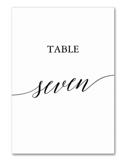 Elegant Black Calligraphy Table Seven Table Number