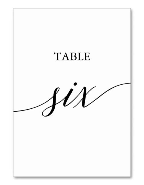 Elegant Black Calligraphy Table Six Table Number