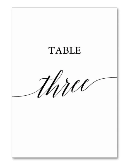 Elegant Black Calligraphy Table Three Table Number