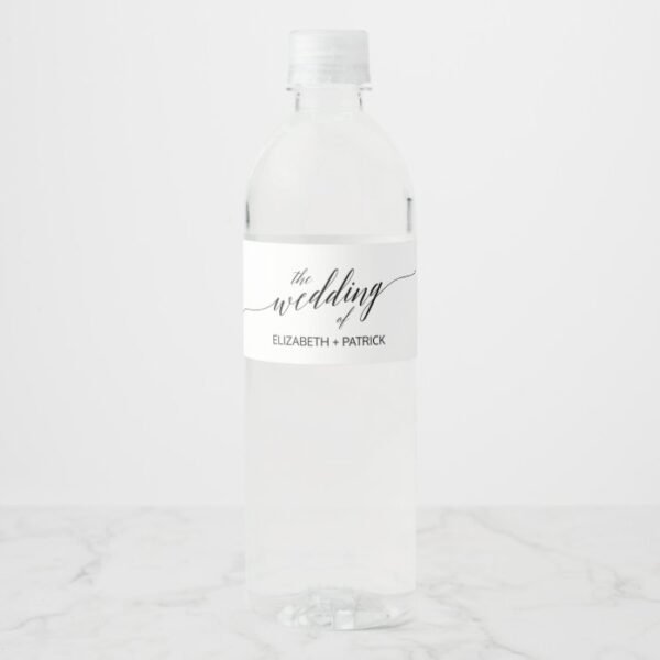 Elegant Black Calligraphy Wedding Water Bottle Label