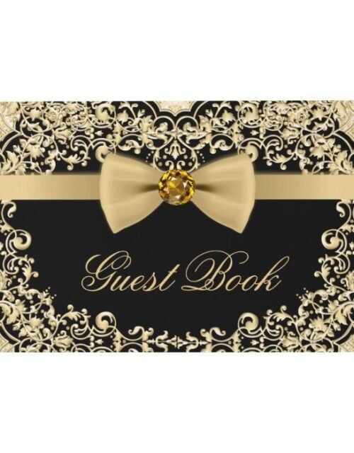 Elegant Black Gold Wedding Party Event Guest Book