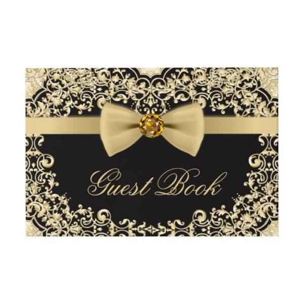 Elegant Black Gold Wedding Party Event Guest Book