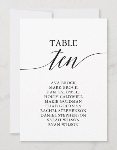 Elegant Black Table Number 10 Seating Chart