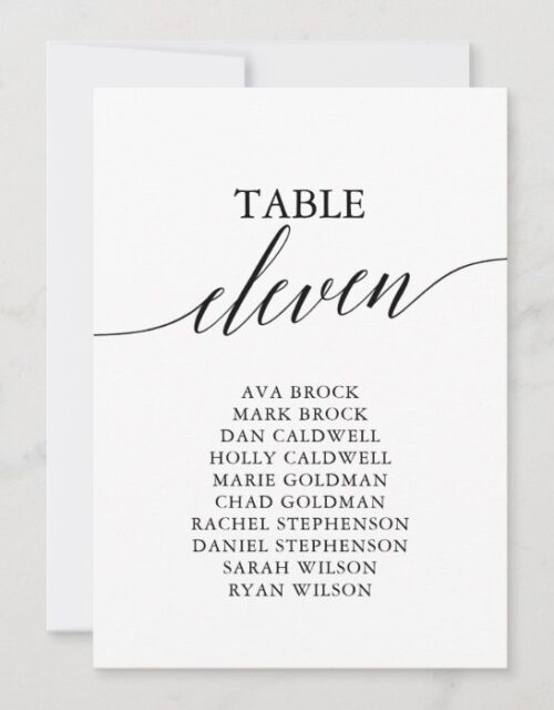 Elegant Black Table Number 11 Seating Chart