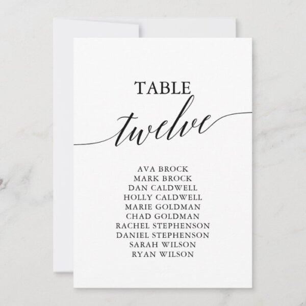 Elegant Black Table Number 12 Seating Chart