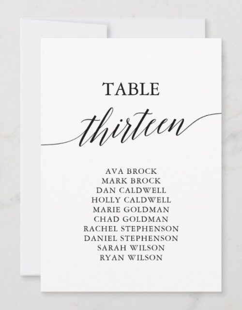 Elegant Black Table Number 13 Seating Chart