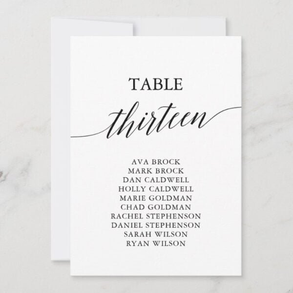 Elegant Black Table Number 13 Seating Chart