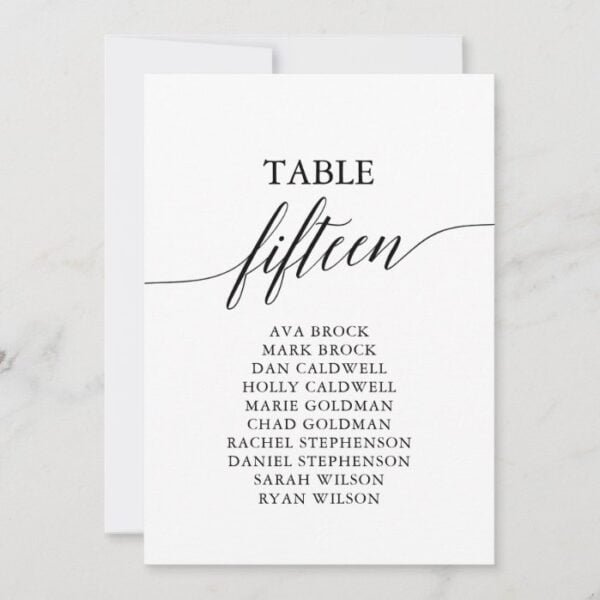 Elegant Black Table Number 15 Seating Chart