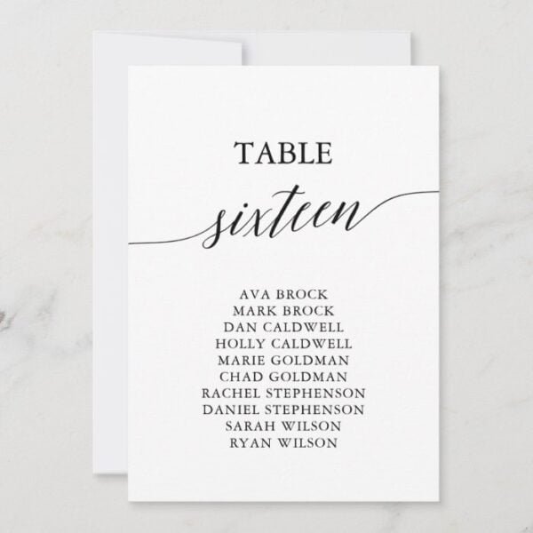 Elegant Black Table Number 16 Seating Chart