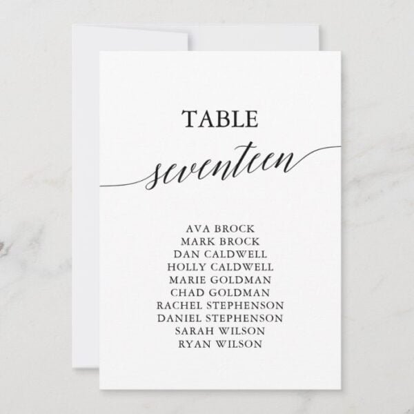 Elegant Black Table Number 17 Seating Chart