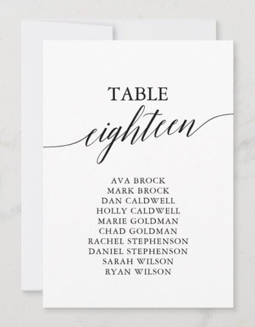 Elegant Black Table Number 18 Seating Chart