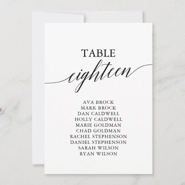 Elegant Black Table Number 18 Seating Chart