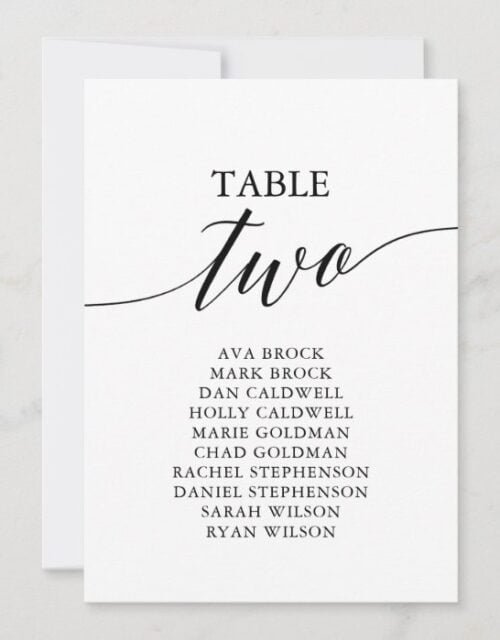 Elegant Black Table Number 2 Seating Chart