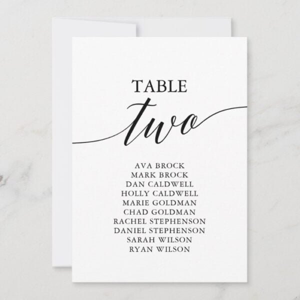 Elegant Black Table Number 2 Seating Chart