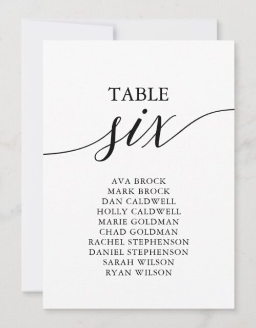 Elegant Black Table Number 6 Seating Chart