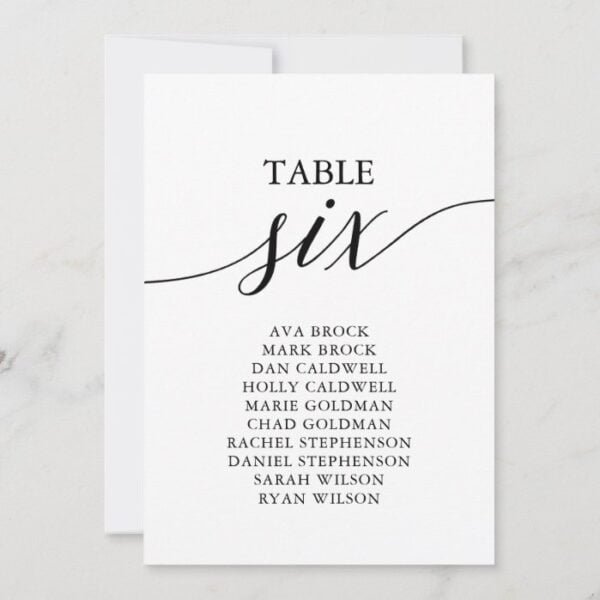 Elegant Black Table Number 6 Seating Chart