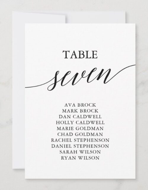Elegant Black Table Number 7 Seating Chart