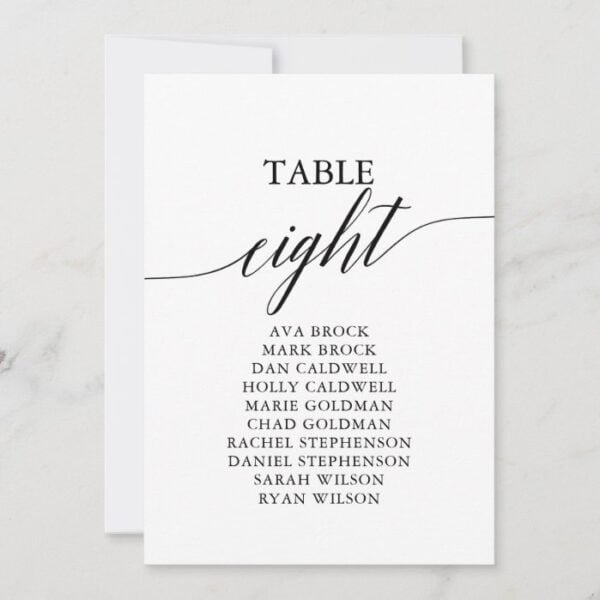 Elegant Black Table Number 8 Seating Chart