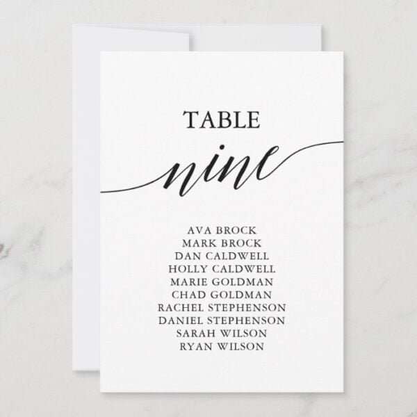 Elegant Black Table Number 9 Seating Chart