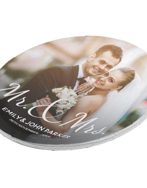 Elegant Black White Mr And Mrs Round Wedding Party Paper Plate