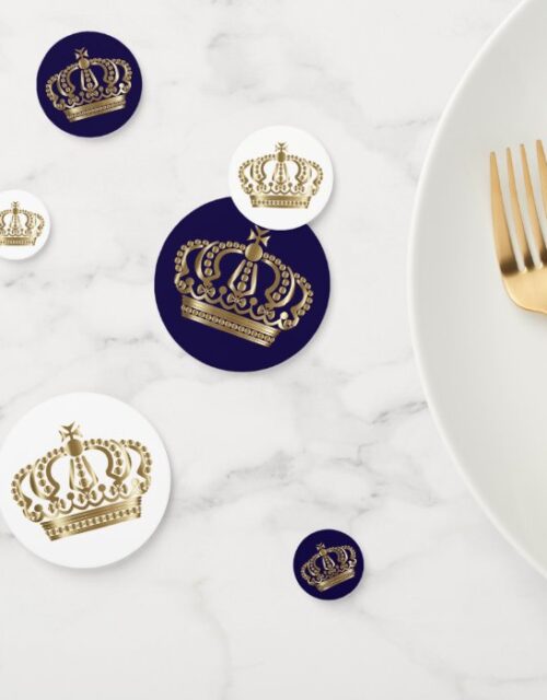 Elegant Blue Gold Crown Confetti