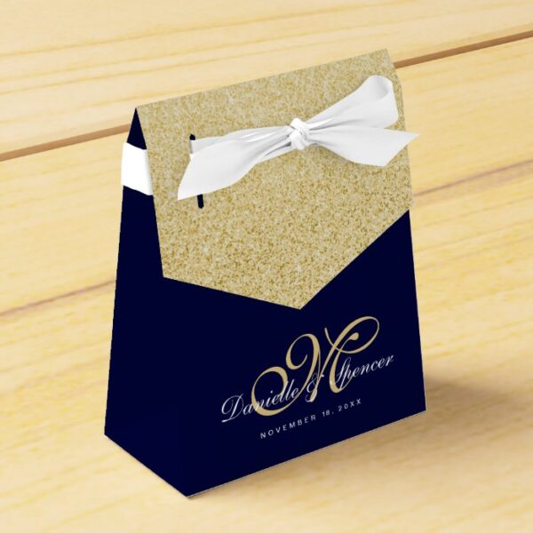 Elegant Blue Gold Glitter Wedding Thank You Favor Box