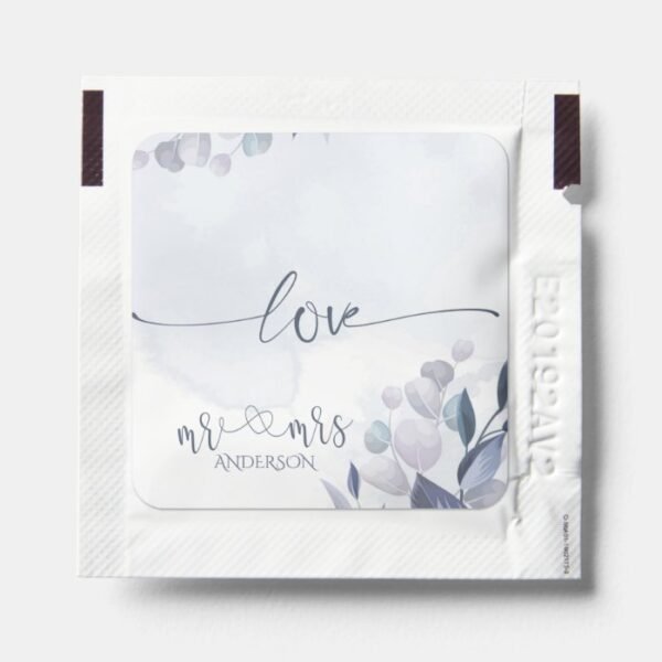 Elegant Blue Leaves Spread Love Not Germs Wedding Hand Sanitizer Packet