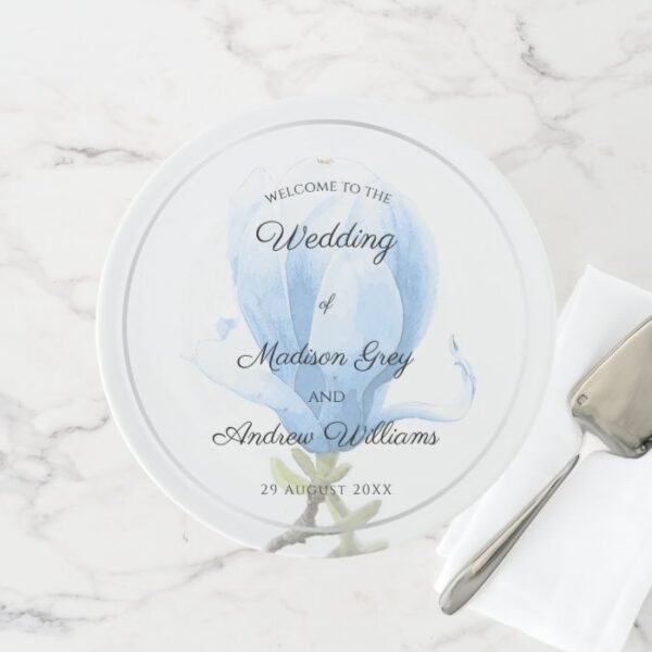 Elegant Blue Magnolia Wedding Cake Stand