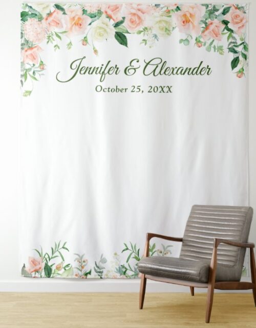 Elegant Blush Roses Wedding Photo Booth Backdrop