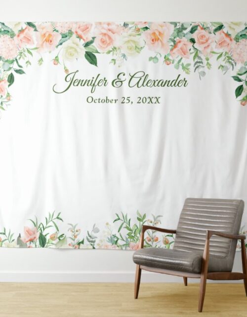 Elegant Blush Roses Wedding Photo Booth Backdrop
