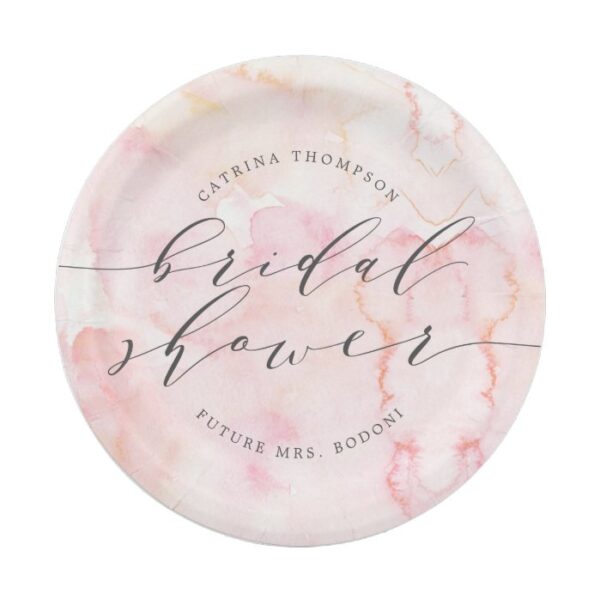 Elegant Blush Watercolor Bridal Shower Paper Paper Plate