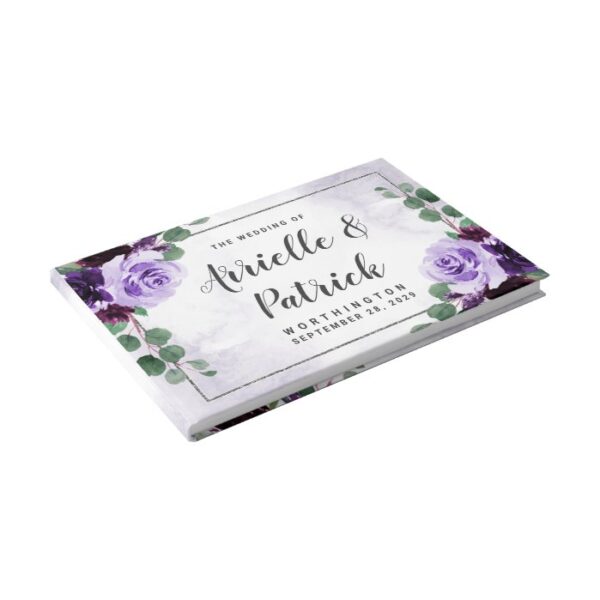 Elegant Boho Airy Floral Purple and Silver Wedding Guest Book